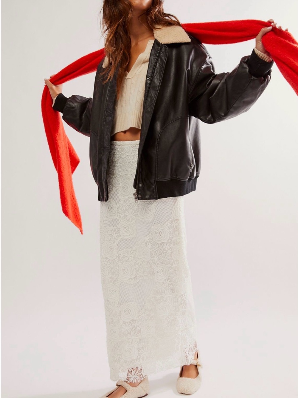 Free People Lace Embrace ivory column skirt M